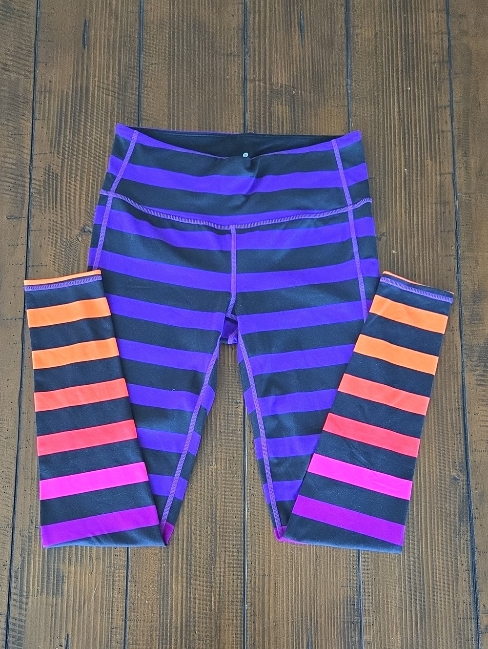Athleta Striped Leggings - Purple, Black, Orange, Pink